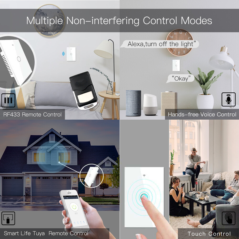 MOES 1/2/3/4 Gang Smart Light Switch WiFi RF Touch No Neutral Alexa Google APP