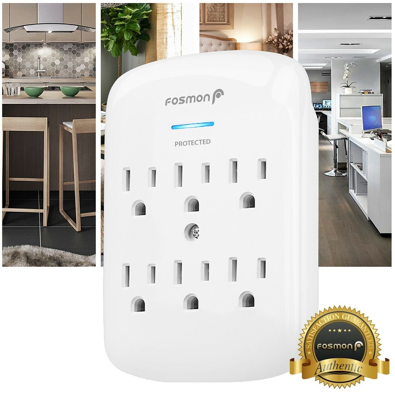 6 Outlet Extender Surge Protector Multi Plug Wall Adapter Tap 1200J [ETL Listed]