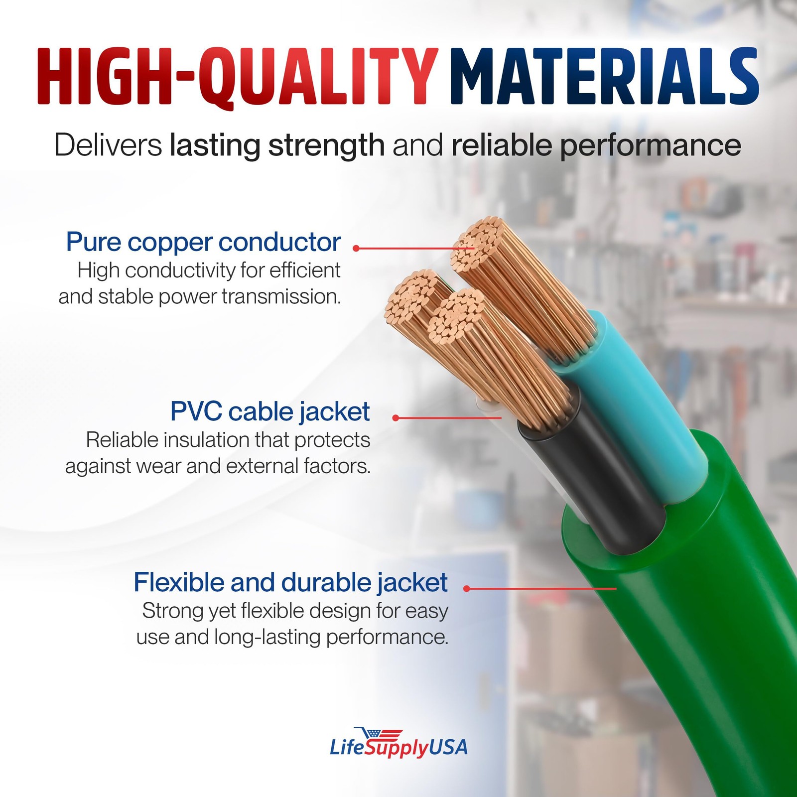 Outdoor/Indoor Extension Cord Heavy Duty 3 Prong SJTW, Waterproof, Flexible Cold