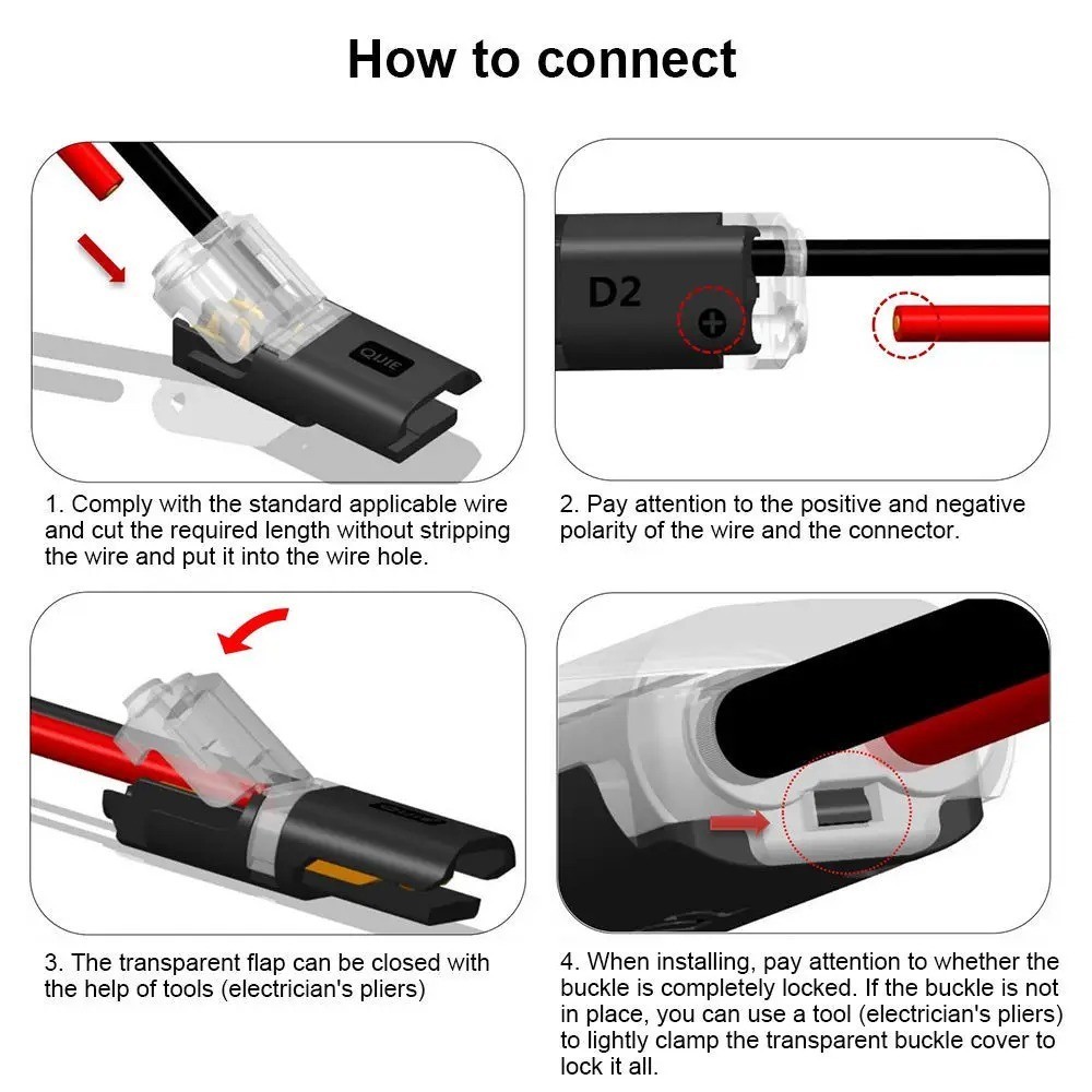 10Pcs/20Pcs/50Pcs 1-Way Quick-Connect Cable Connectors – No Soldering, Single Wi
