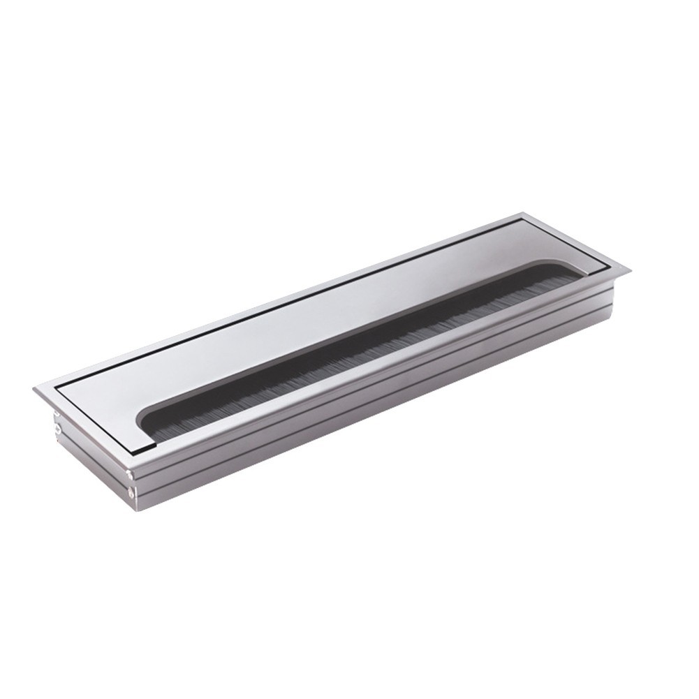 Sleek Black and Silver Square Grommet for Desk Wire Management Solutions