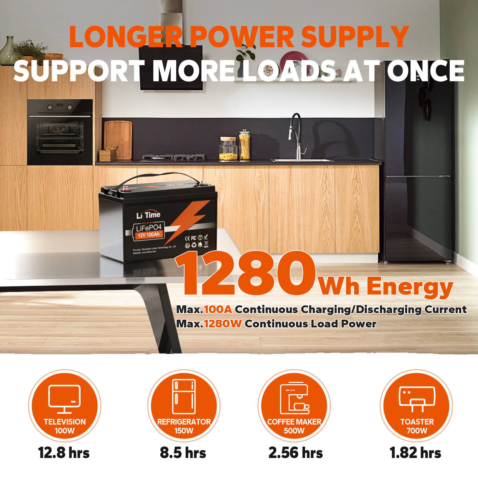 Litime 12V 100Ah LiFePO4 Lithium Battery 100A BMS 4000-15000 Cycles for RV Solar