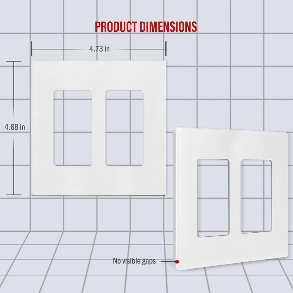 White 2-Gang, Decorator/Rocker, Plastic Polycarbonate, Screwless Wall Plate (5-P