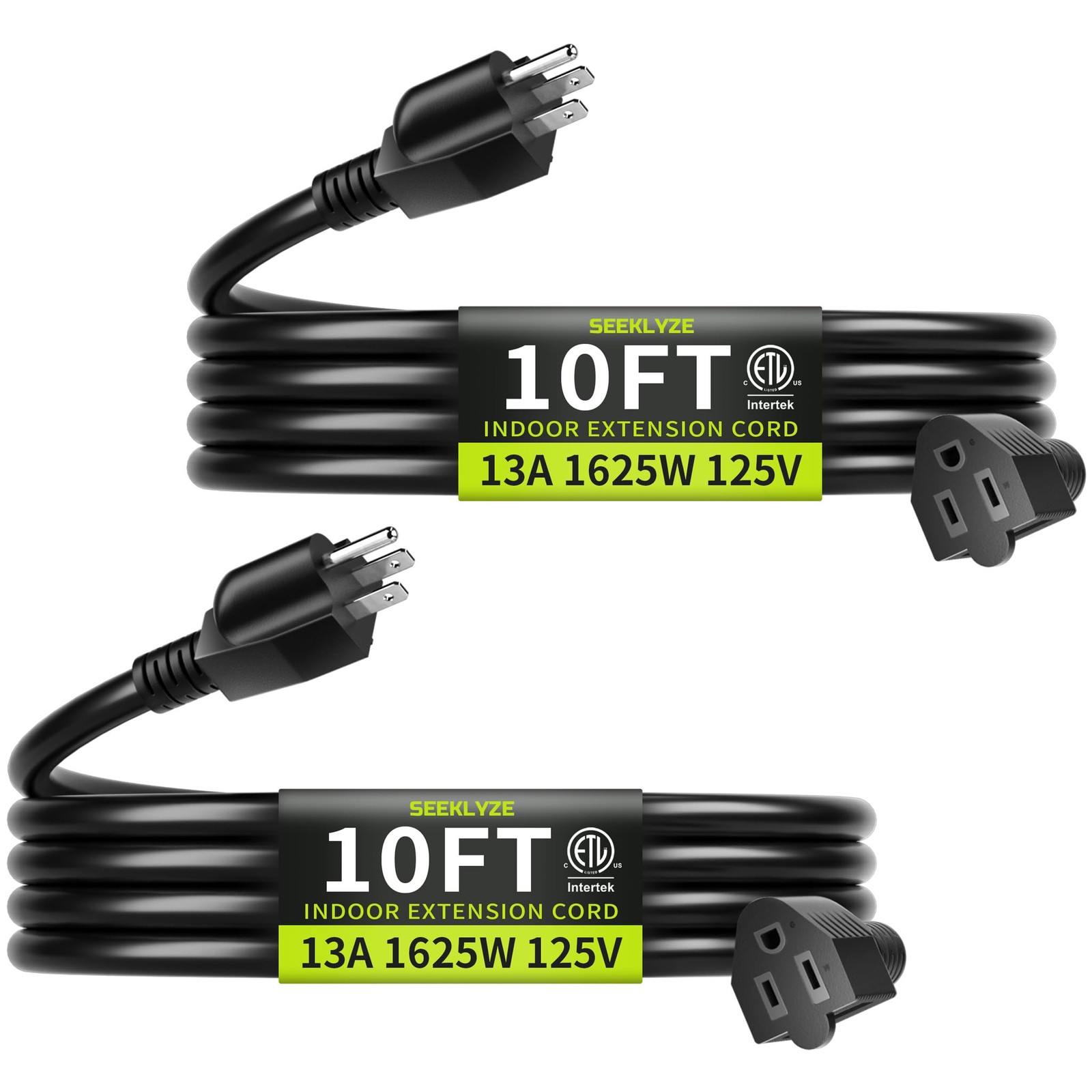 10 FT (2Pack) 13A 1625W 16/3 Black Extension Cord, Indoor Extension Cord for …