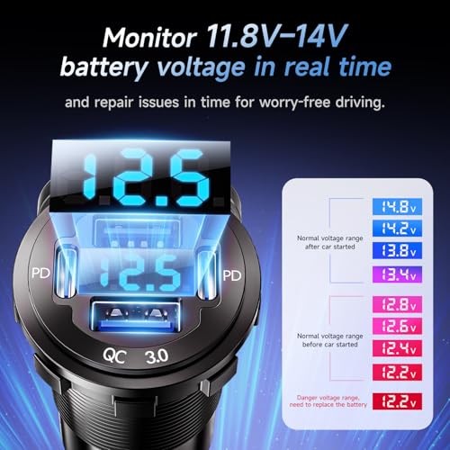 2V USB Charger with 4 Ports, Upgraded Aluminum Alloy Car Outlet with LED 1