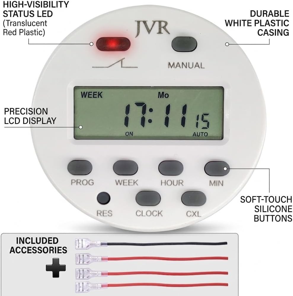 12V Programmable Timer Switch Auto ON/OFF 16 Settings DC/AC Solar Control