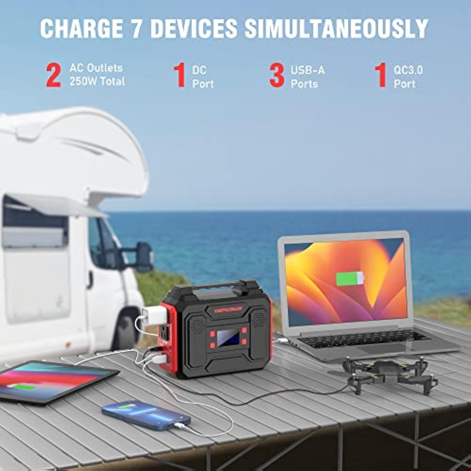 Open Box Power Bank with AC Outlet 250Wh Solar Generator Power Bank 300W R200
