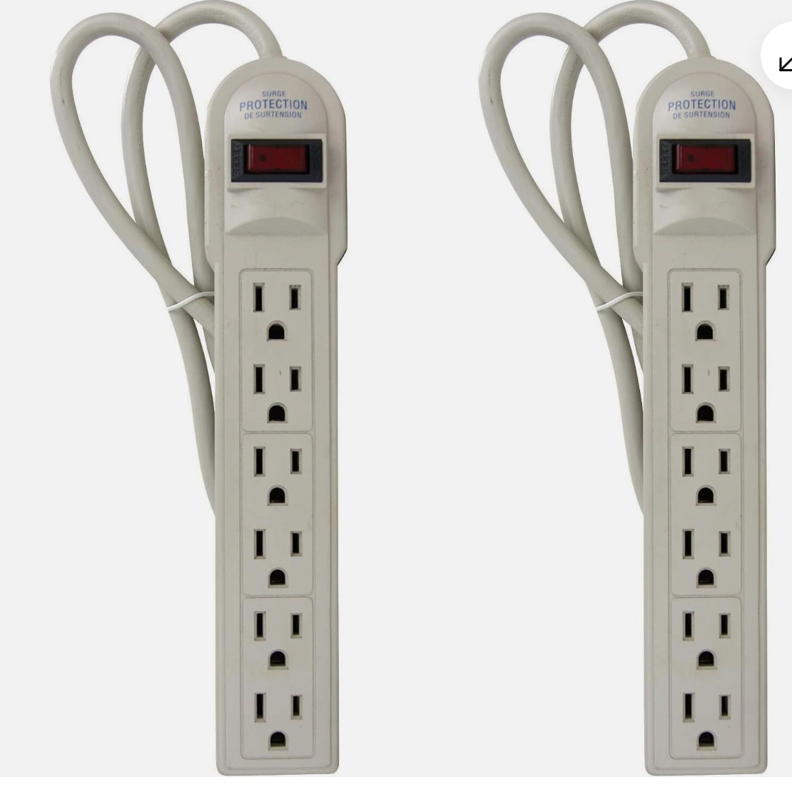Sunlite ESP6/270/P 3-Feet Cord Surge Protector, Plastic 1 Pack of 2