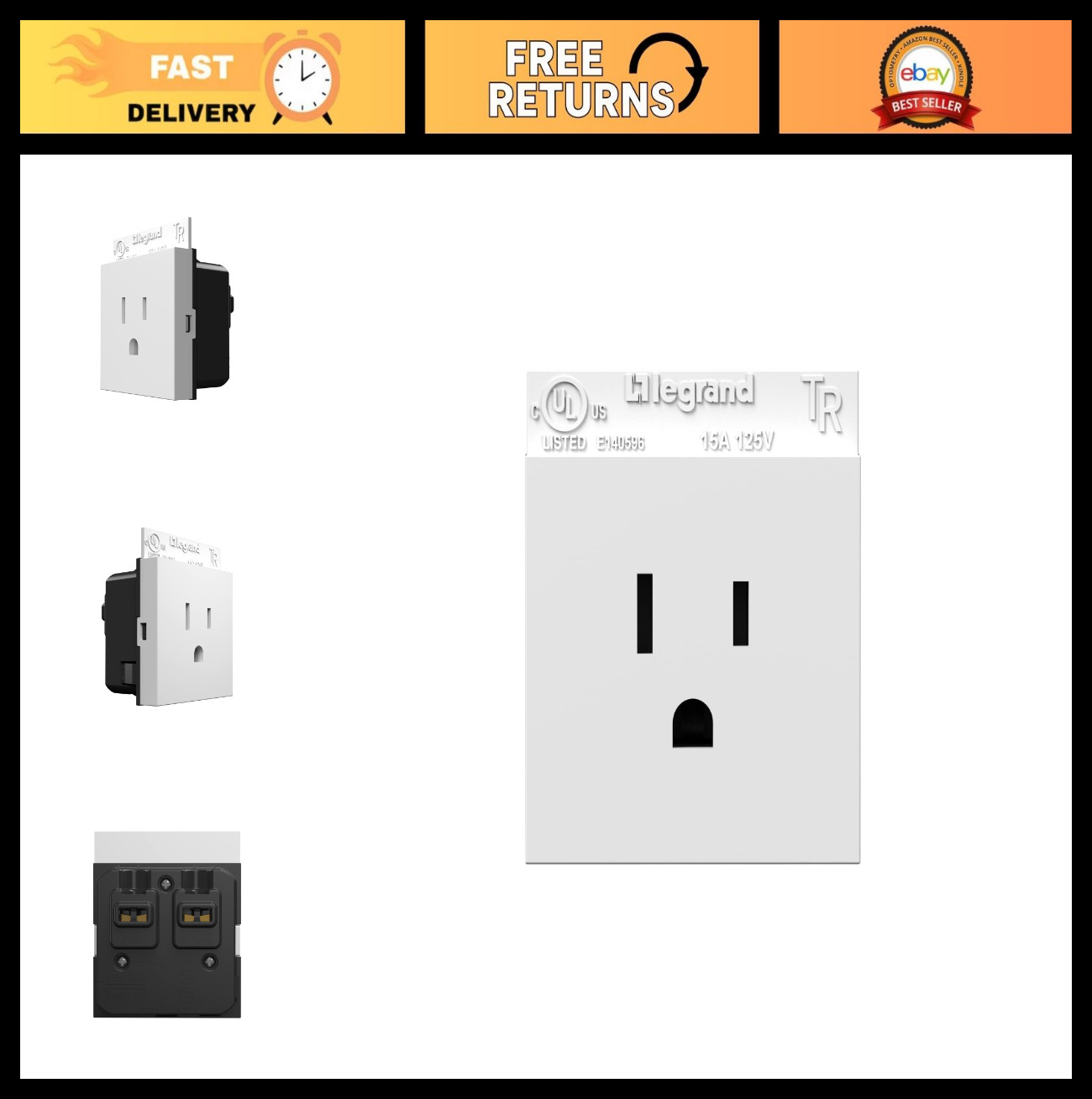 15A Tamper-Resistant Electrical Outlet – Single, White, No Wall Plate, Safe & Du