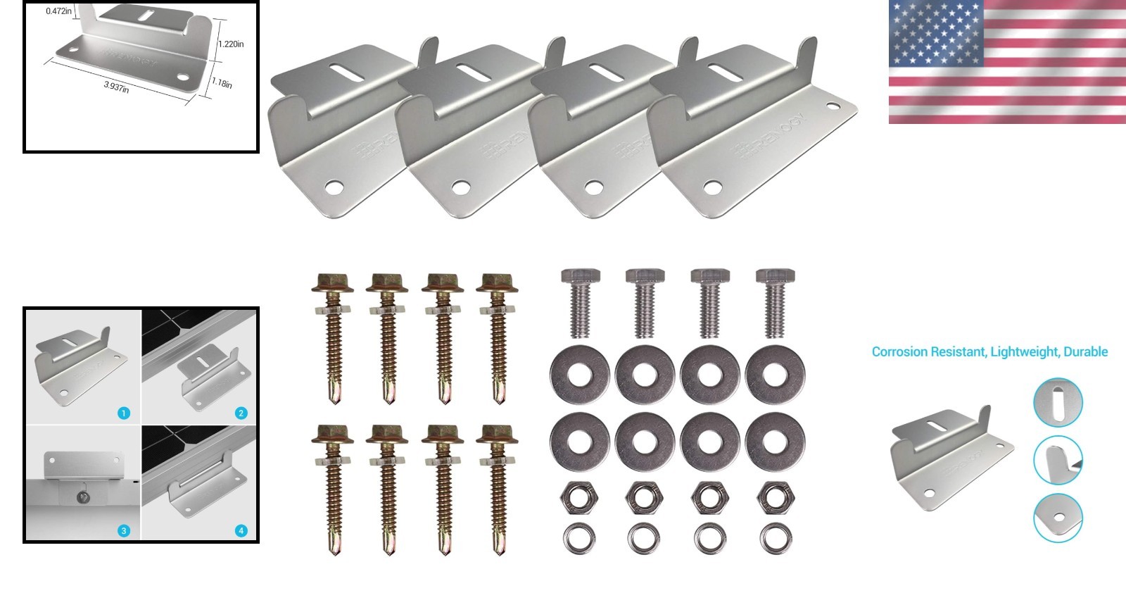 Renogy Z Bracket Mounting Set – Lightweight Aluminum for Easy Solar Installation