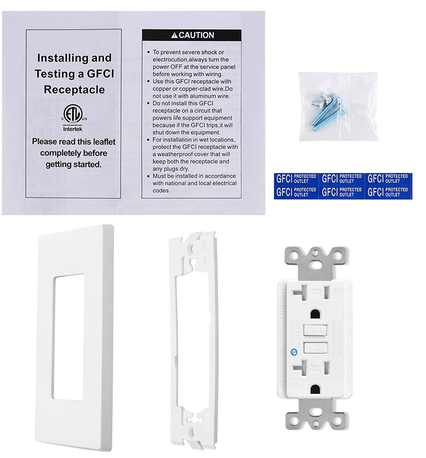 6 Pack 20AMP GFCI GFI Safety Outlet Receptacle w/ Wall Plate LED Indicator TR WR