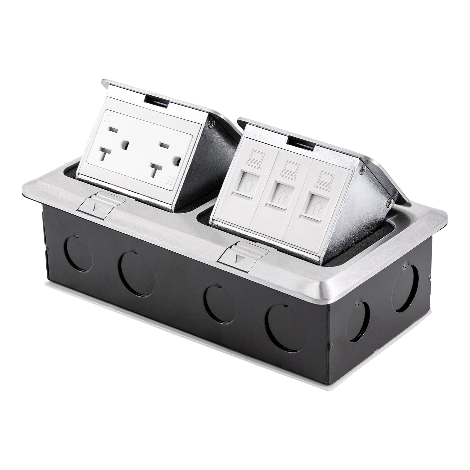 Dual Pop Up Floor Outlet 20A USB W/ Sockets Electrical Outlet Receptacle Silver