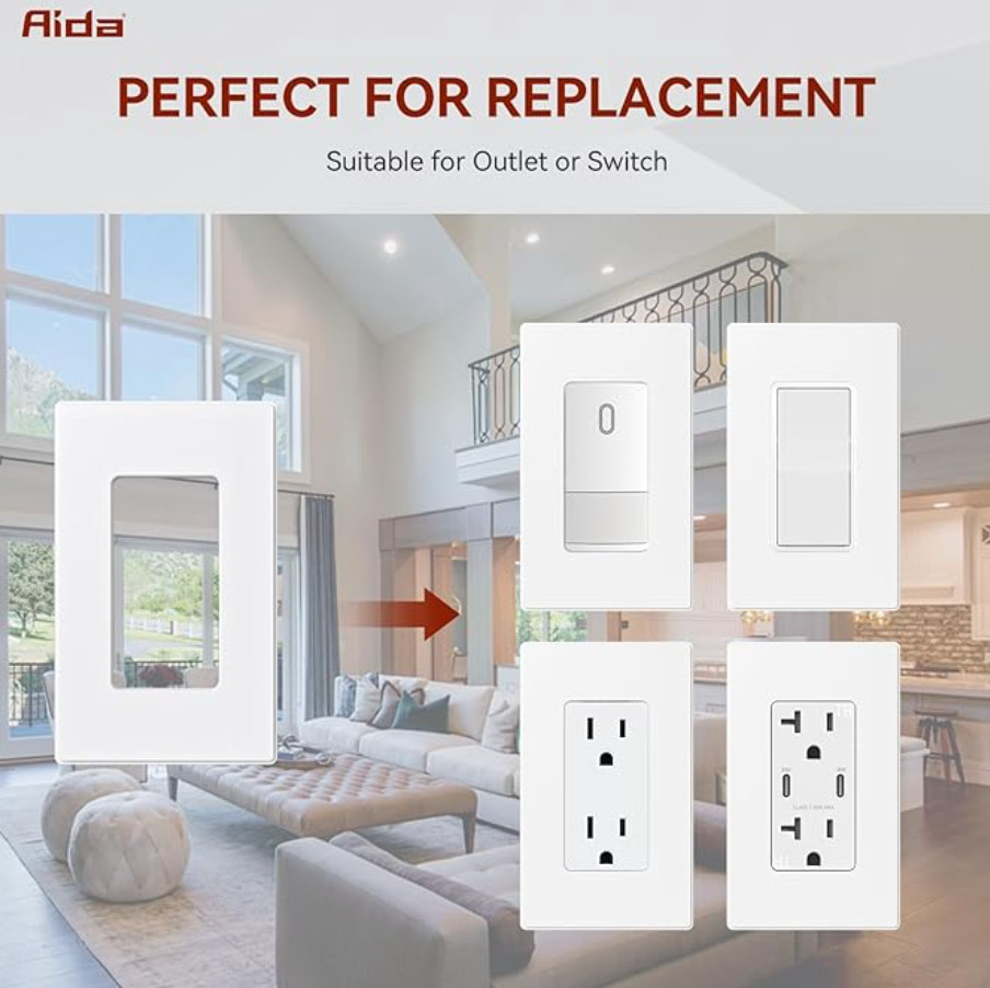 NEW AIDA 1-Gang Screwless Decorative Wall Plates, Standard Size–box of 35