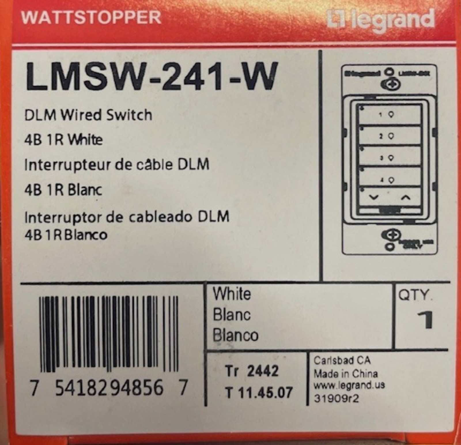 Legrand WATTSTOPPER LMSW-241-W DLM Wire 4-Button Dimmer Switch NEW IN 📦 💡