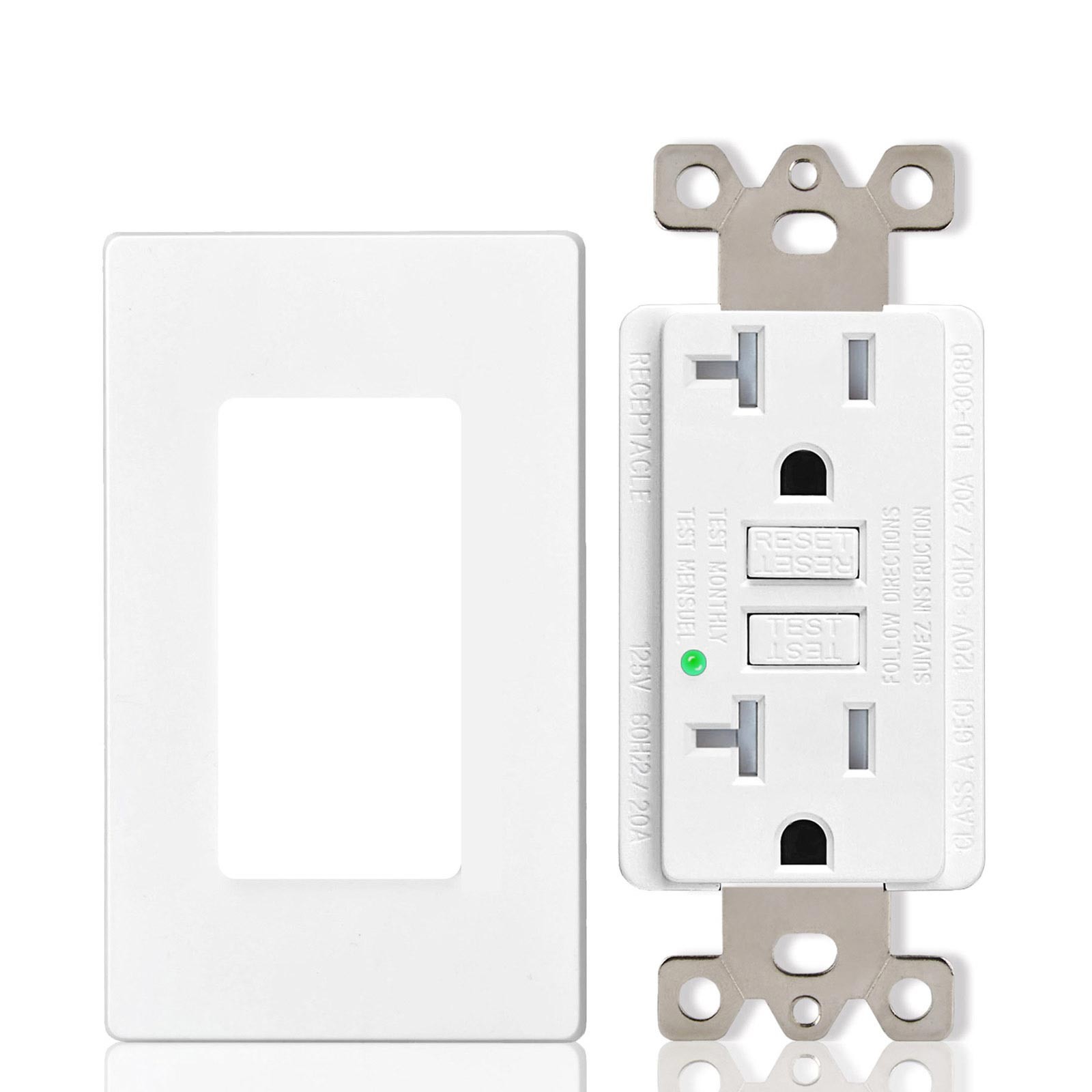 4 x GFCI Non-TR Outlet 20A Ground Fault Receptacle, LED Indicator, w/wall Plate