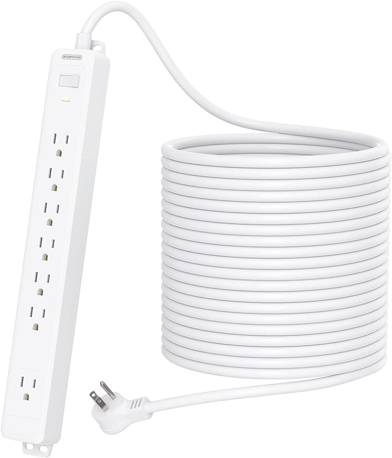 NTONPOWER Surge Protector Power Strip 7Outlet 25Ft Extension Long Cord 1080J