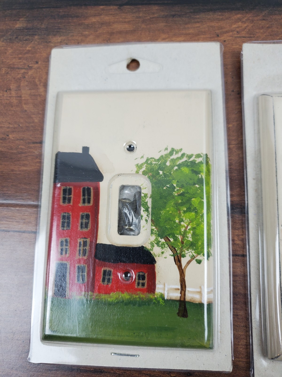 Vtg Hand Painted Rustic Wood Lightswitch Cover Lot w/ Hardware Country Barn Farm