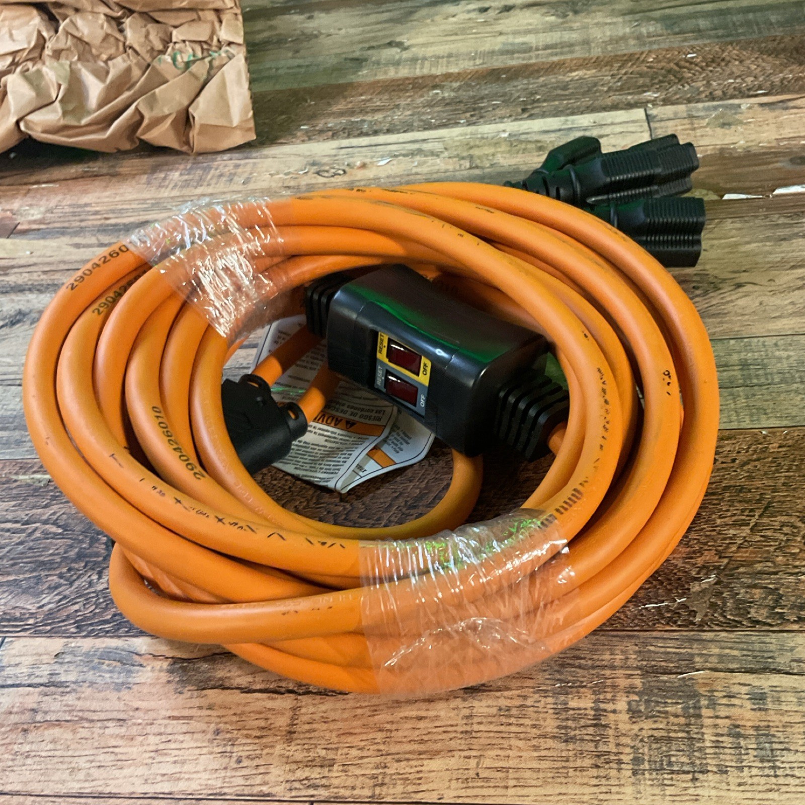 Orange/Black 4-Outlet 4-Way Extension Cord Splitter, 30A United States Plug
