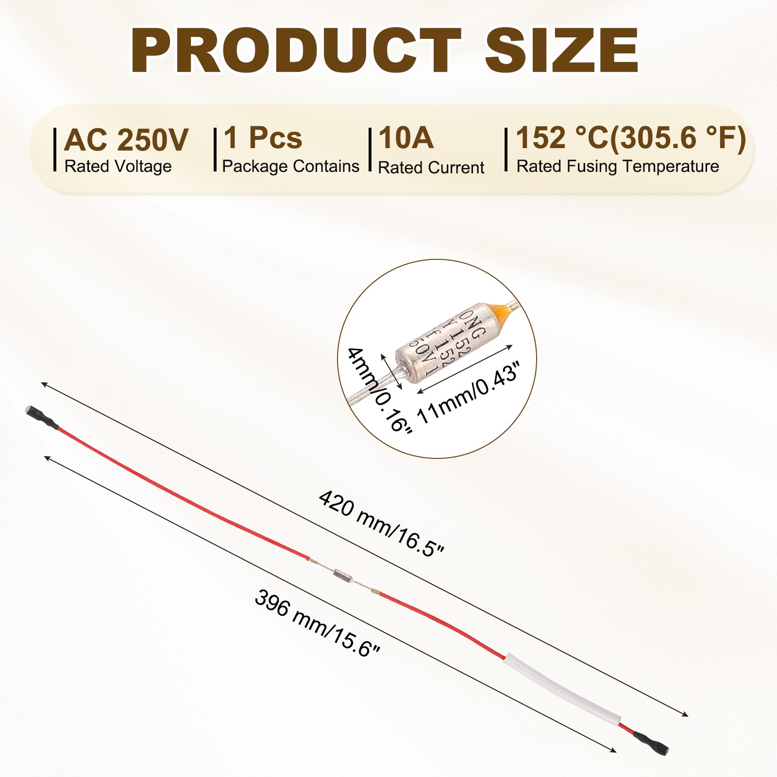 152°C 10A 250V Universal Rice Cooker Thermal Fuse Both End Terminal