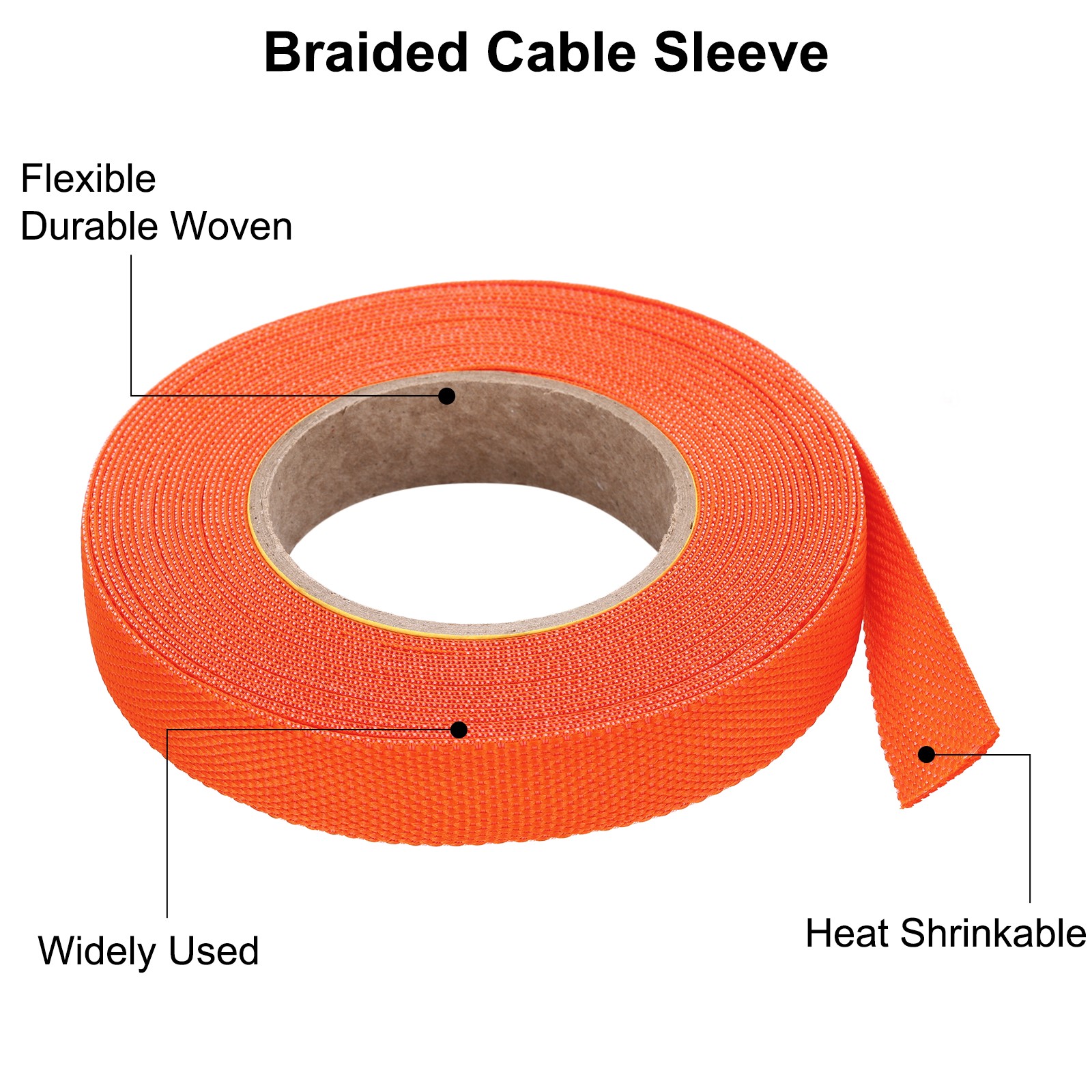 Braided Cable Sleeves Heat Shrinkable Fabric Sleeving 3/8″ 26ft Orange