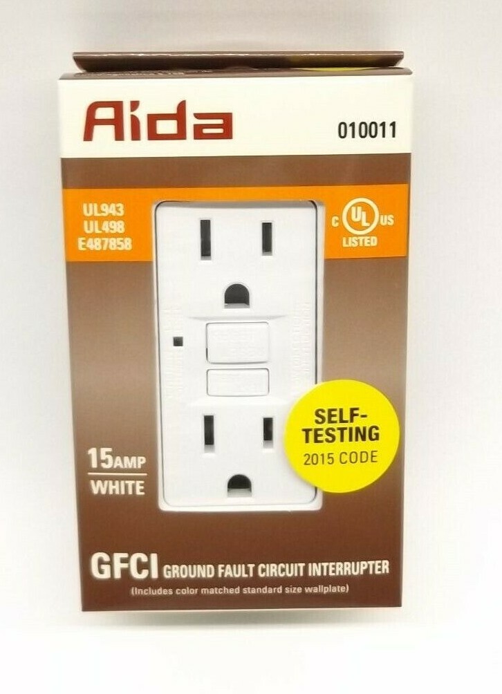 Aida 010011 Self Testing 15A Gfci Ground Fault Circuit Interrupter White