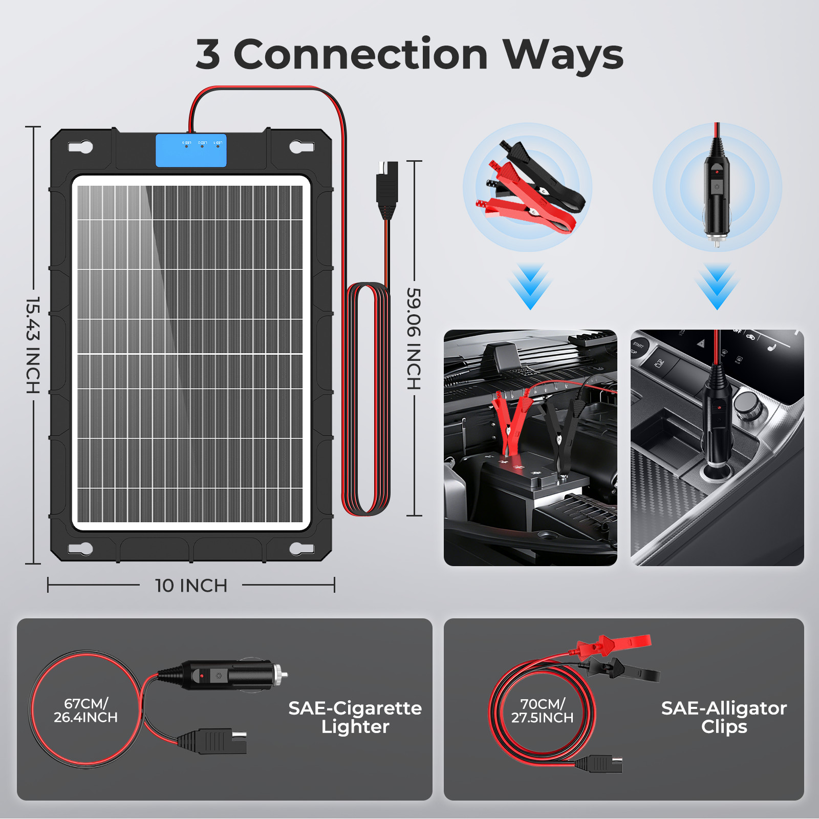 12V 12W Solar Car Battery Trickle Charger Maintainer with Smart PWM Controller