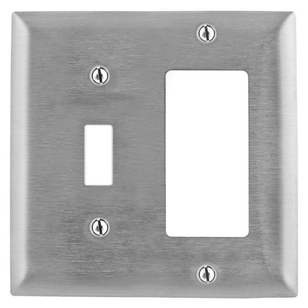 HUBBELL SS126 TglSwch/RckrWllPlt,Stnd;Slvr,2Gng,Brsh 4D493