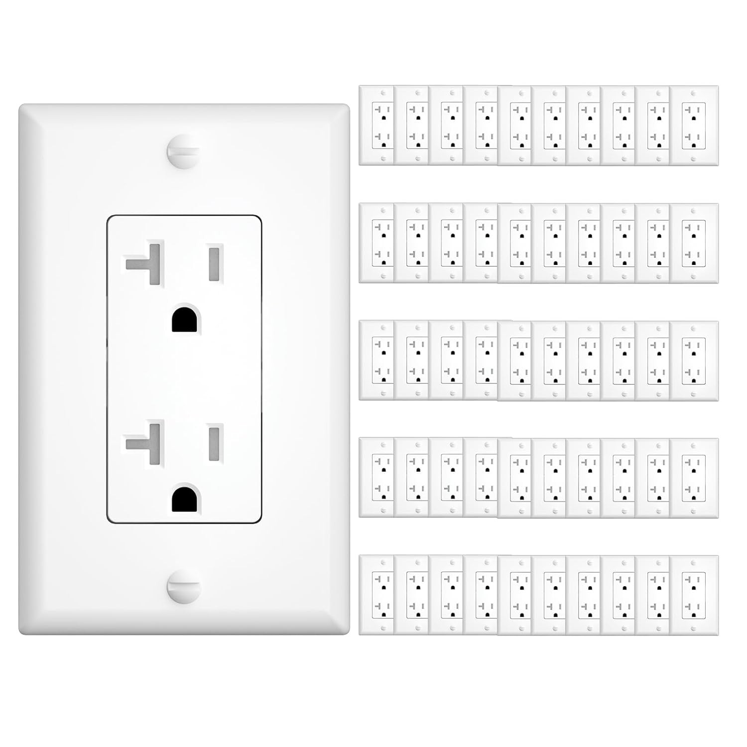 50 Pack Wall Outlet, 15 Amp Outlets, UL Listed, Tamper Resistant Standard Electr