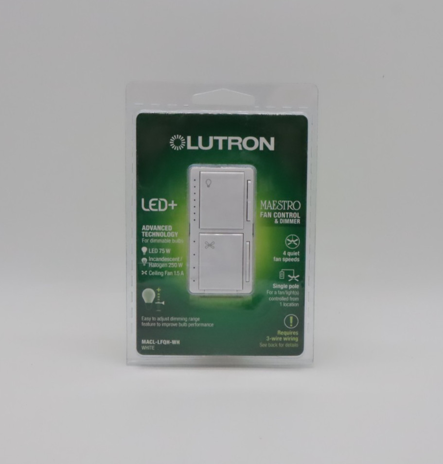 Lutron (MACL-LFQH-WH) Maestro Fan Control and Light Dimmer for Dimmable LED New