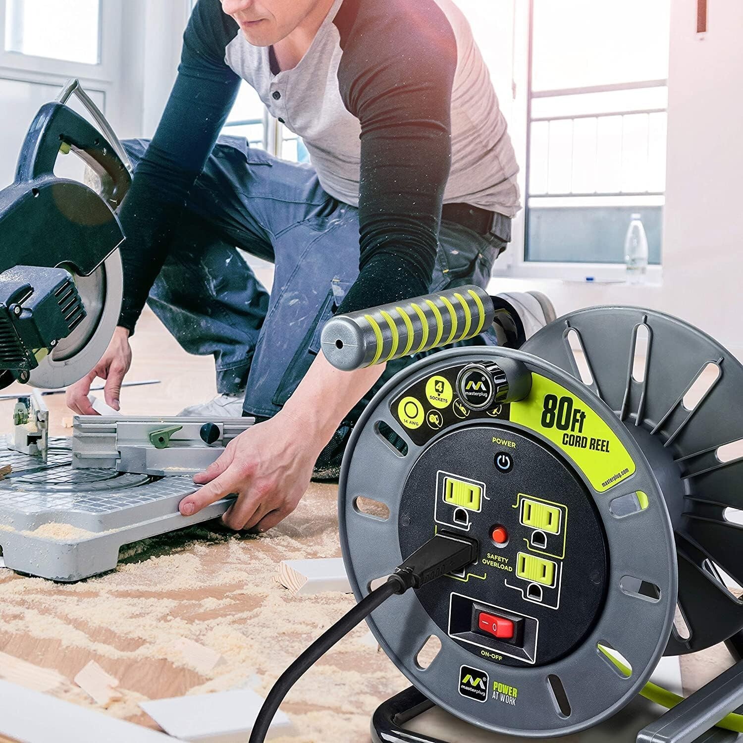 Ergonomic Cord Reel with High Visibility Cable and On/Off Switch
