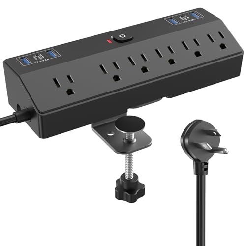 Desk Clamp Power Strip 40W Total Fast Charging Station, Black | 10FT Black 1.8″
