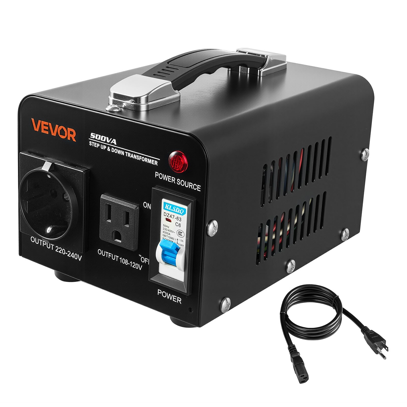 VEVOR Voltage Converter Transformer 500VA Step Up/Down 110V to 220V/220V to 110V