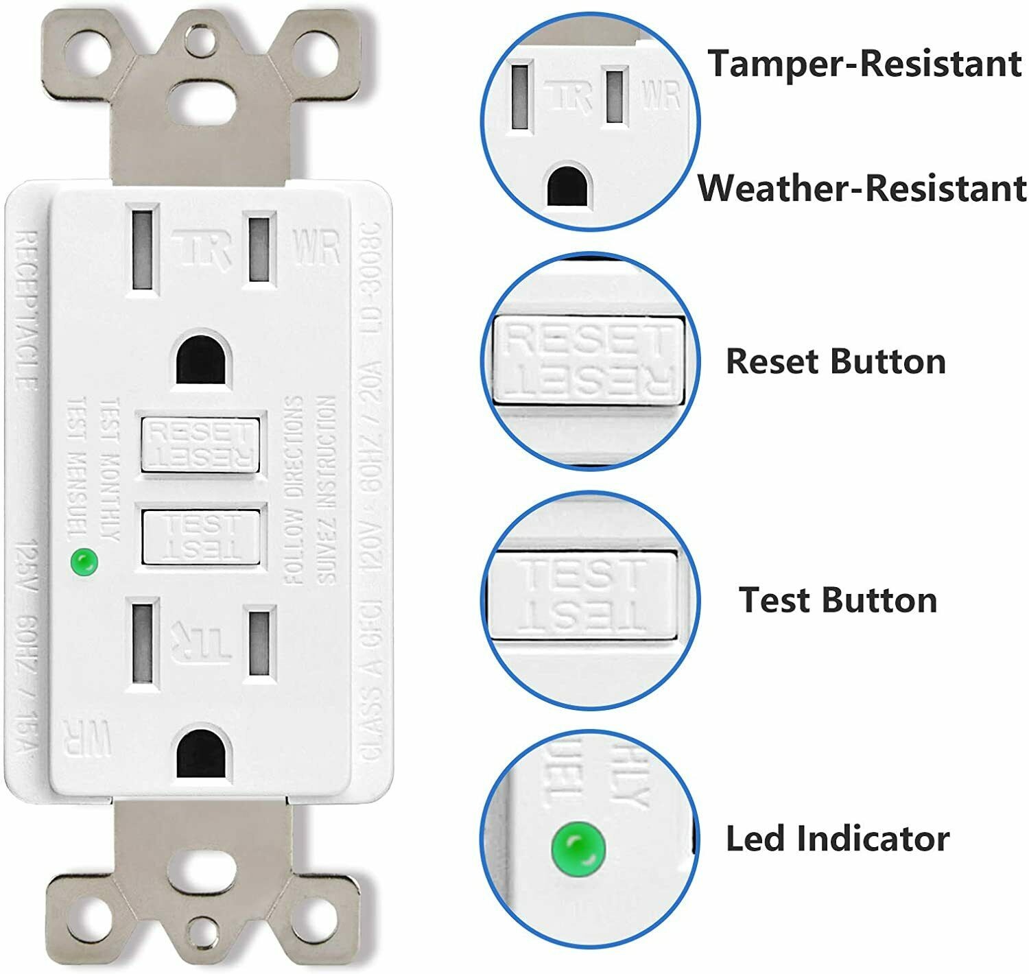3-Pack 15 Amp GREENCYCLE GFI Electrical GFCI Outlet, Wall Plate Included White