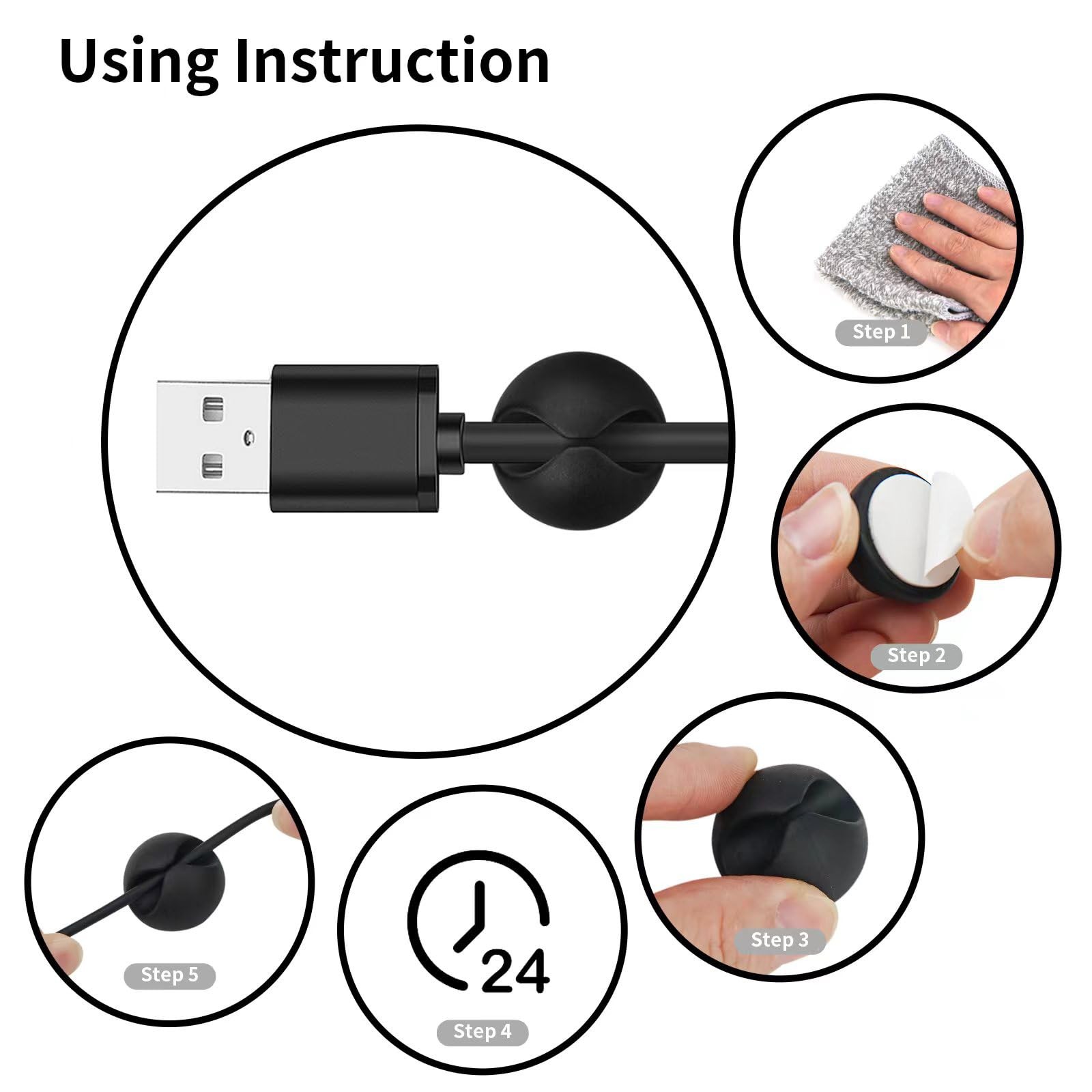 Flezoo 12PCS Black Adhesive Cable Clips Cord Organizer 1.14″L x 0.6″H,
