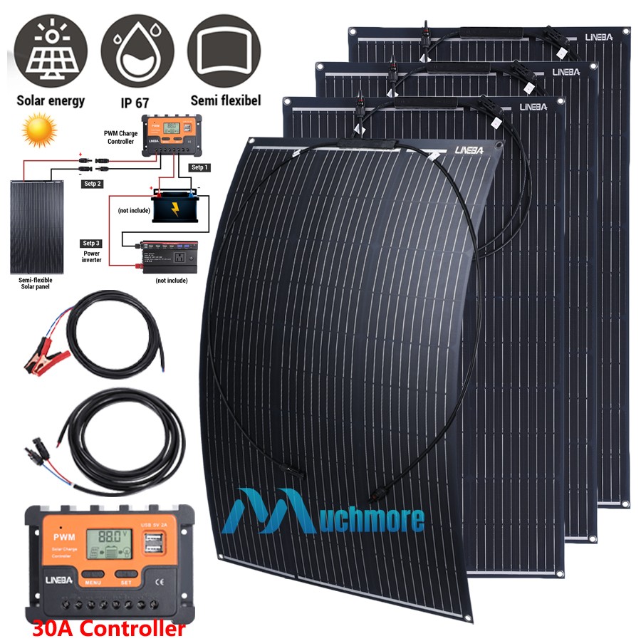 Flexible Monocrystalline Solar Panel Kit for Home/Caravan/RV/Boat 100W 200W 400W