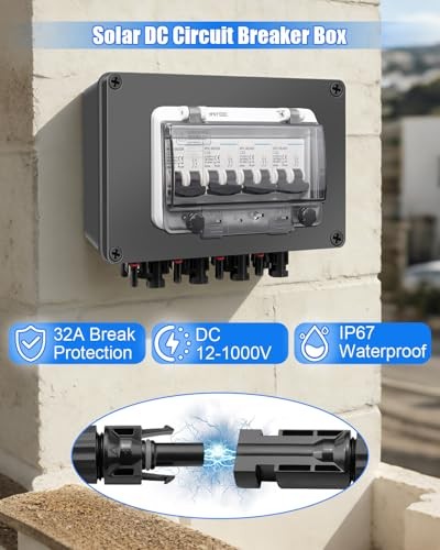 32A Solar DC Circuit Breaker Box 4 Strings, 12–1000V Solar Panel Disconnect