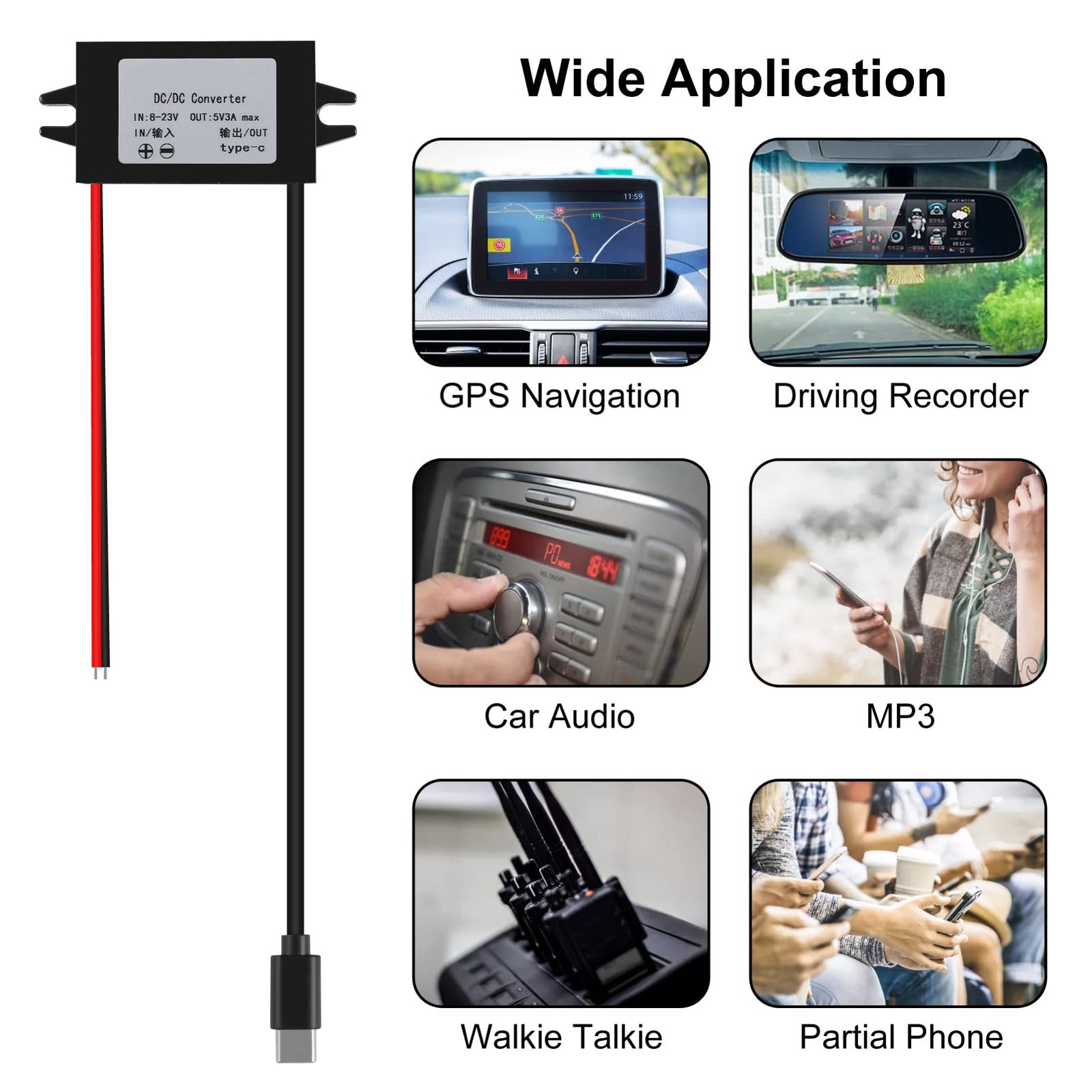 2pcs DC 12V/24V to 5V USB C Buck 12V C Converter, Black