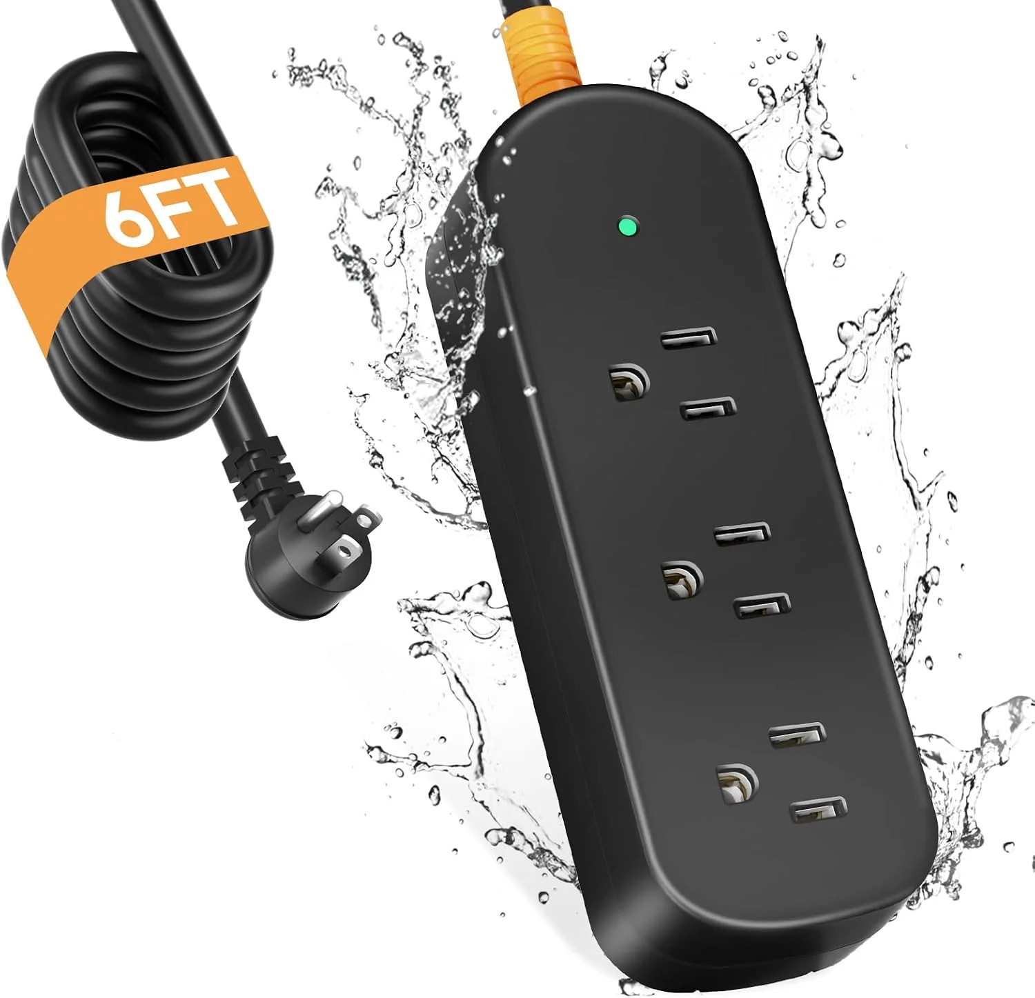 Outdoor Power Strip Weatherproof 6 FT Extension Cord Waterproof Surge Protector