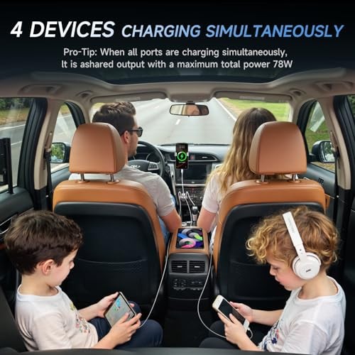 2V USB Charger with 4 Ports, Upgraded Aluminum Alloy Car Outlet with LED 1