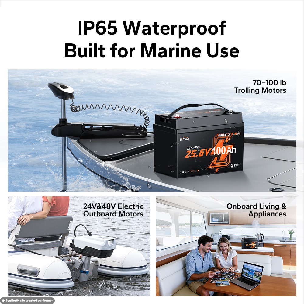 LiTime 24V 100Ah Xtra Mini Group31 Bluetooth LiFePO4 Lithium Battery For Marine