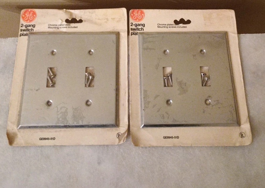 1977 Vtg GE 2 Gang Switch Plates New Old Stock General Electric Lot of 2 READ