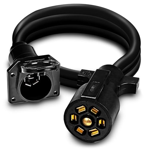 True Mods 8ft 7-Pin Trailer Cord Extension Wire Cable [7-Way Trailer Plug 8 ft