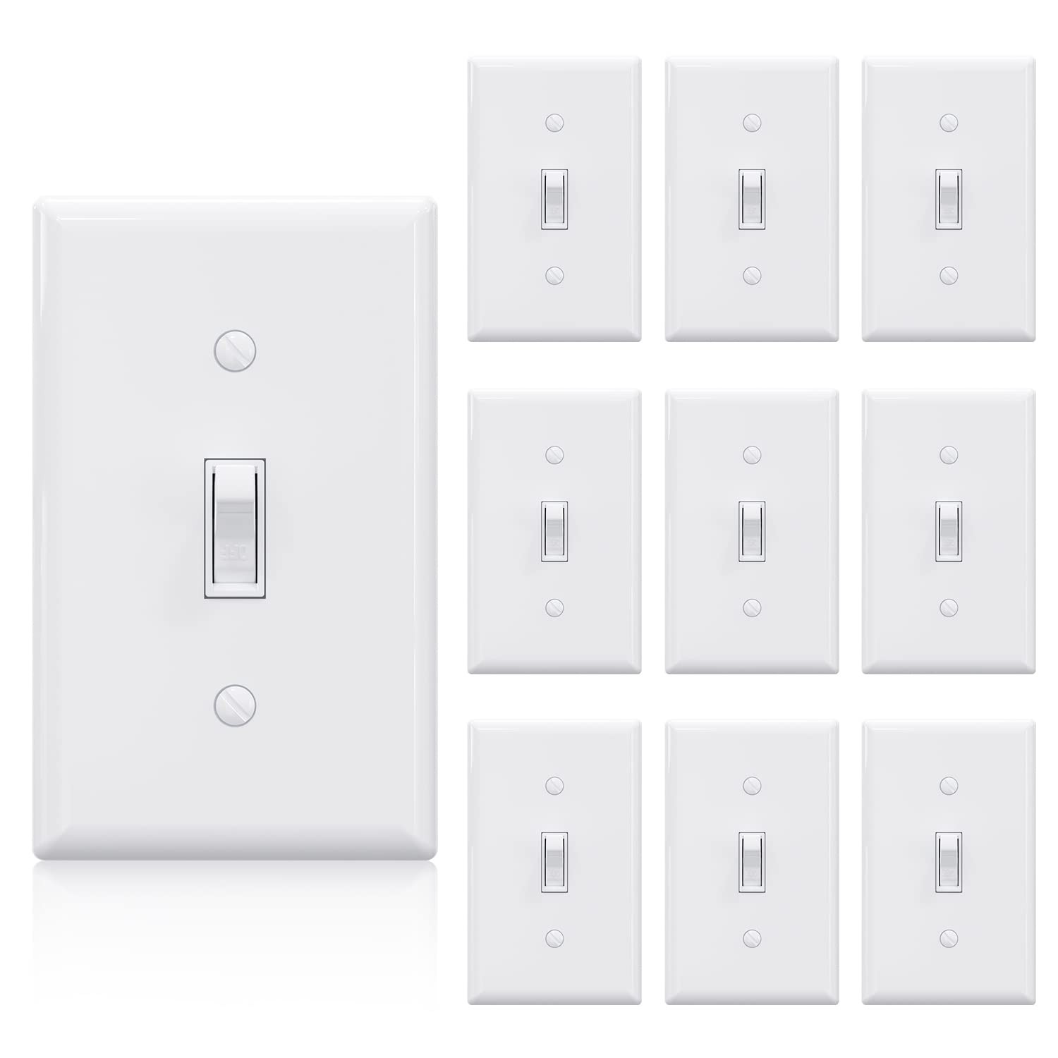 ThunderWay Single Pole Decorator Wall Light Switch with Wall Plate, 15A 120V/277