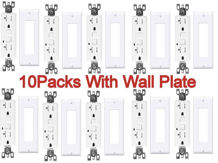 10 Pcs 20 Amp Decorator Electrical GFCI Outlet, 20A/125V, UL Listed TR White