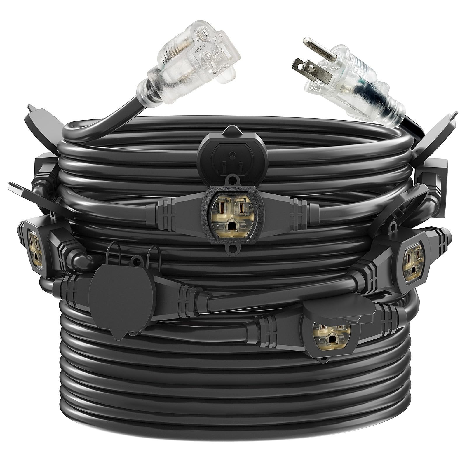 25ft Power Extension Cord 3 Prong 12 Gauge SJTW Cable 15A 125V Black