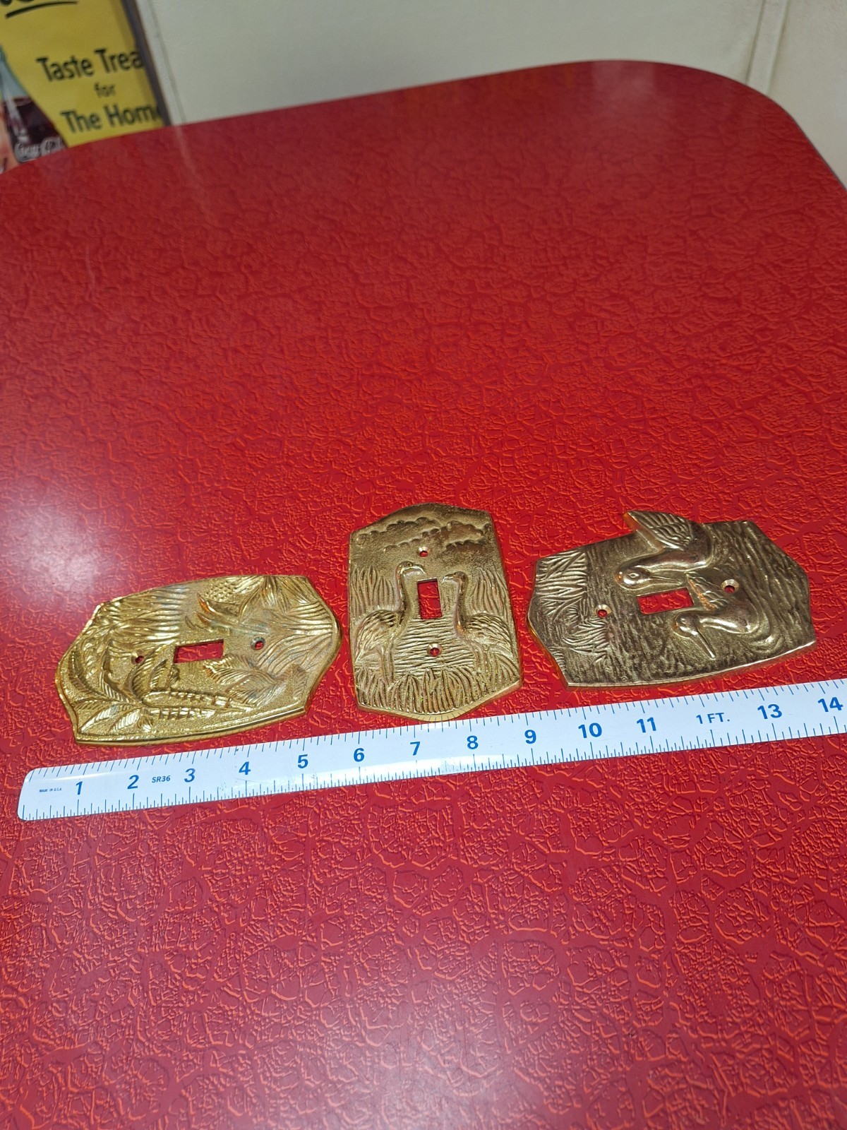 Lot of 3 True Vintage 1980s Solid Brass Switch Plate Covers Ducks Herons Palms