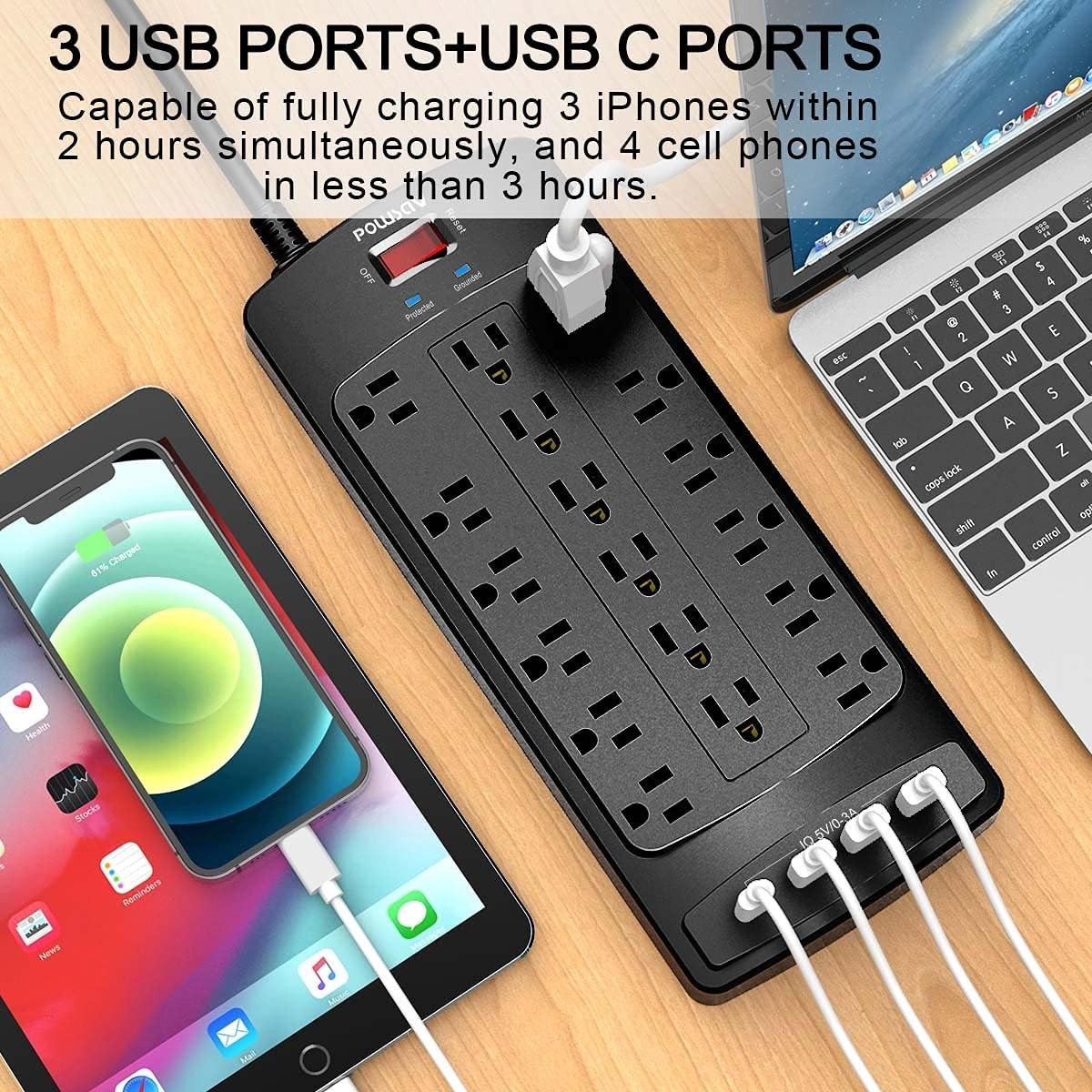 18 Outlets Surge Protector Power Strip – 6 Feet Flat Plug Heavy Duty Extensio…