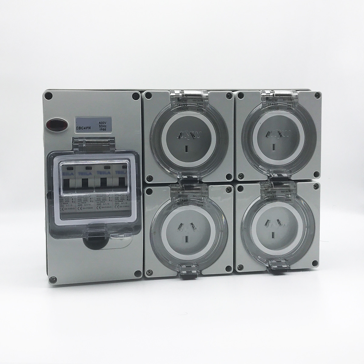 10A AMP RCD Protected 4x 3 Pin Sockets Outlet Weather Proof IP66 Switchboard