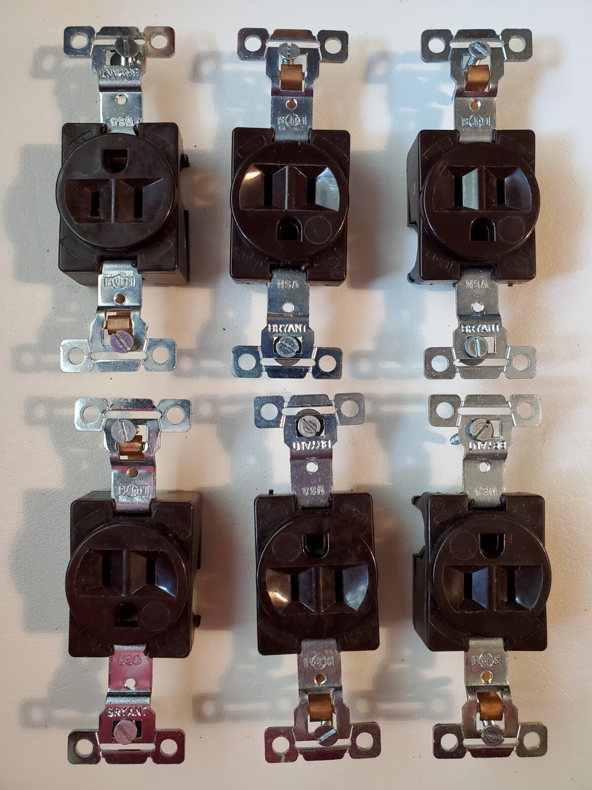 Six (6) Bryant 5251 Brown Side Wired Single Receptacle 125V 15A USA