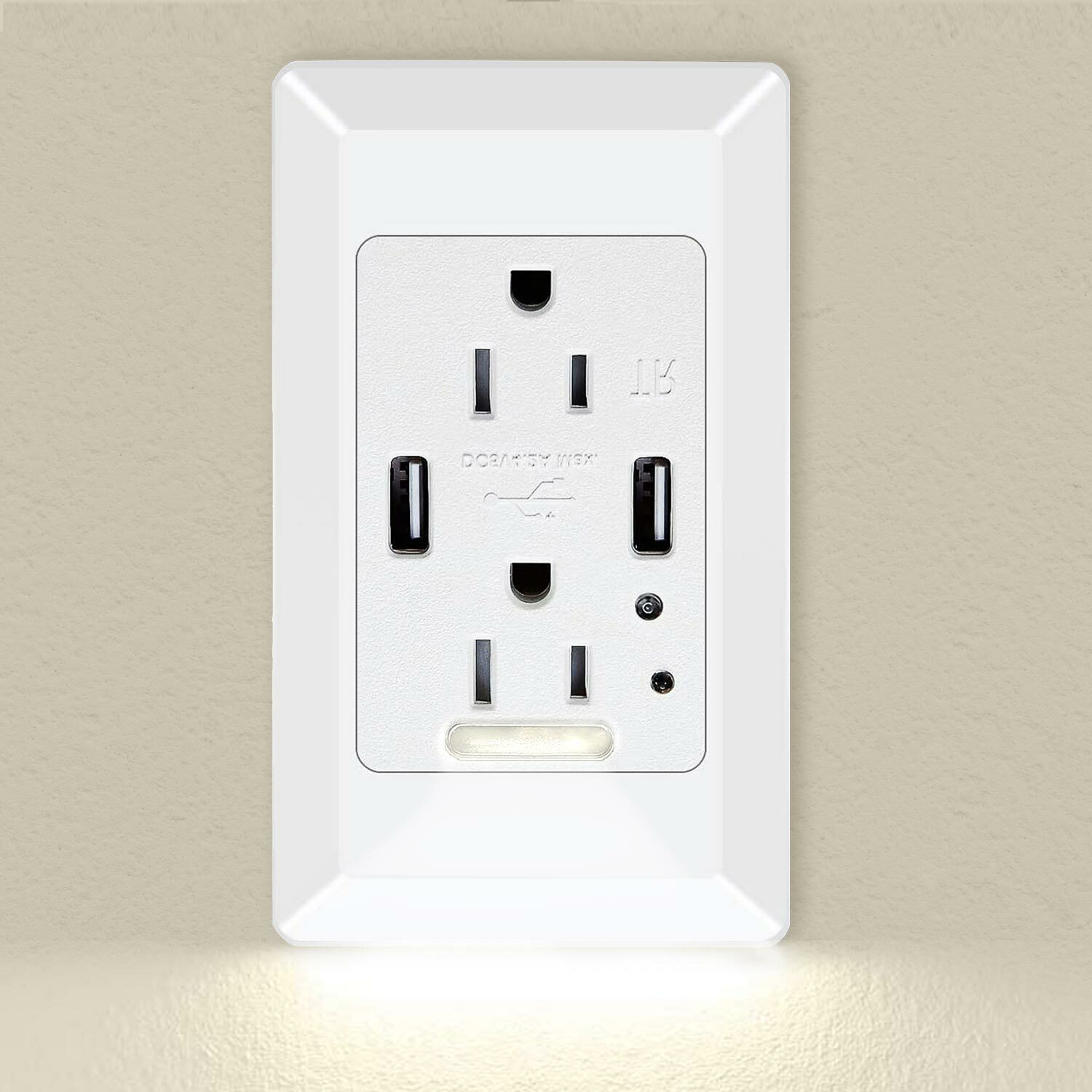 LED Night Light Wall Socket 2 USB Ports 2 AC Outlet Duplex Receptacle with Cover